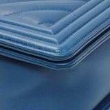 Chanel Blue Lambskin Chevron Quilted New Medium Boy Flap Handbags Chanel