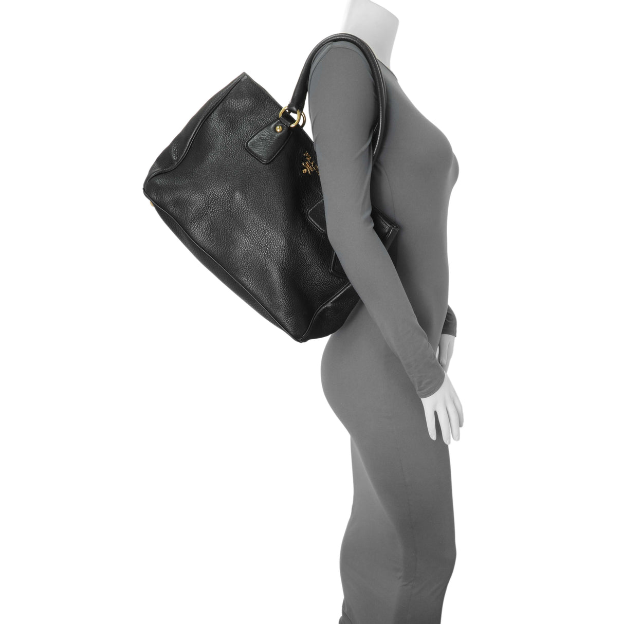 Prada Black Vitello Daino Shopping Tote Handbags Prada