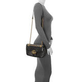 Gucci Black Calfskin Matelasse Small GG Marmont Shoulder Bag Handbags Gucci
