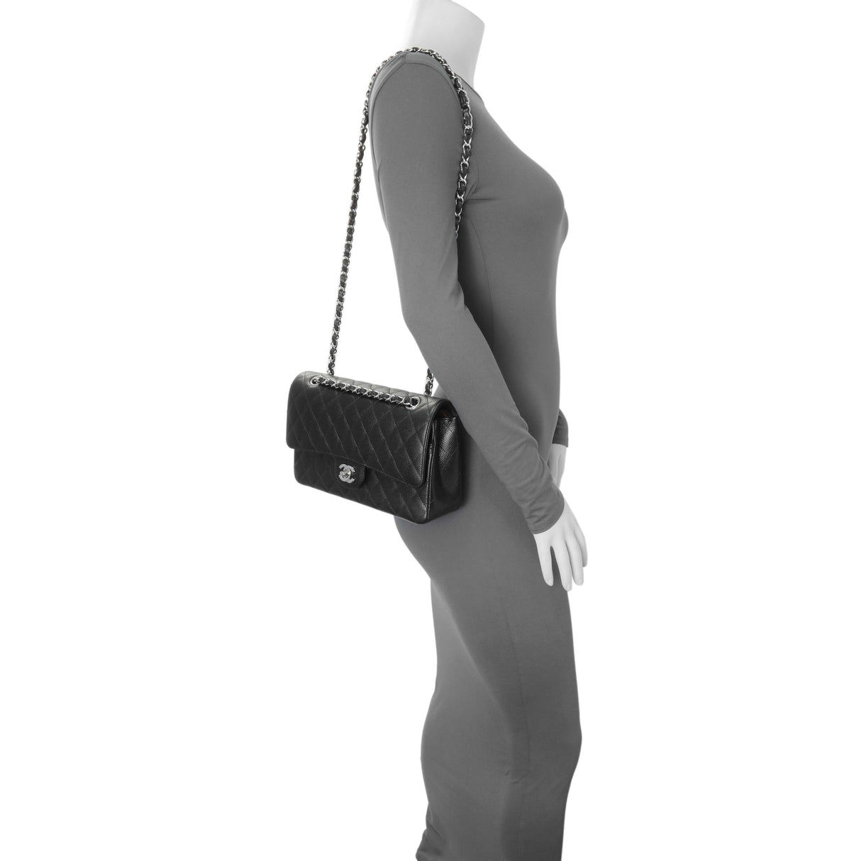 Chanel Black Quilted Caviar Medium Double Flap Handbags Chanel