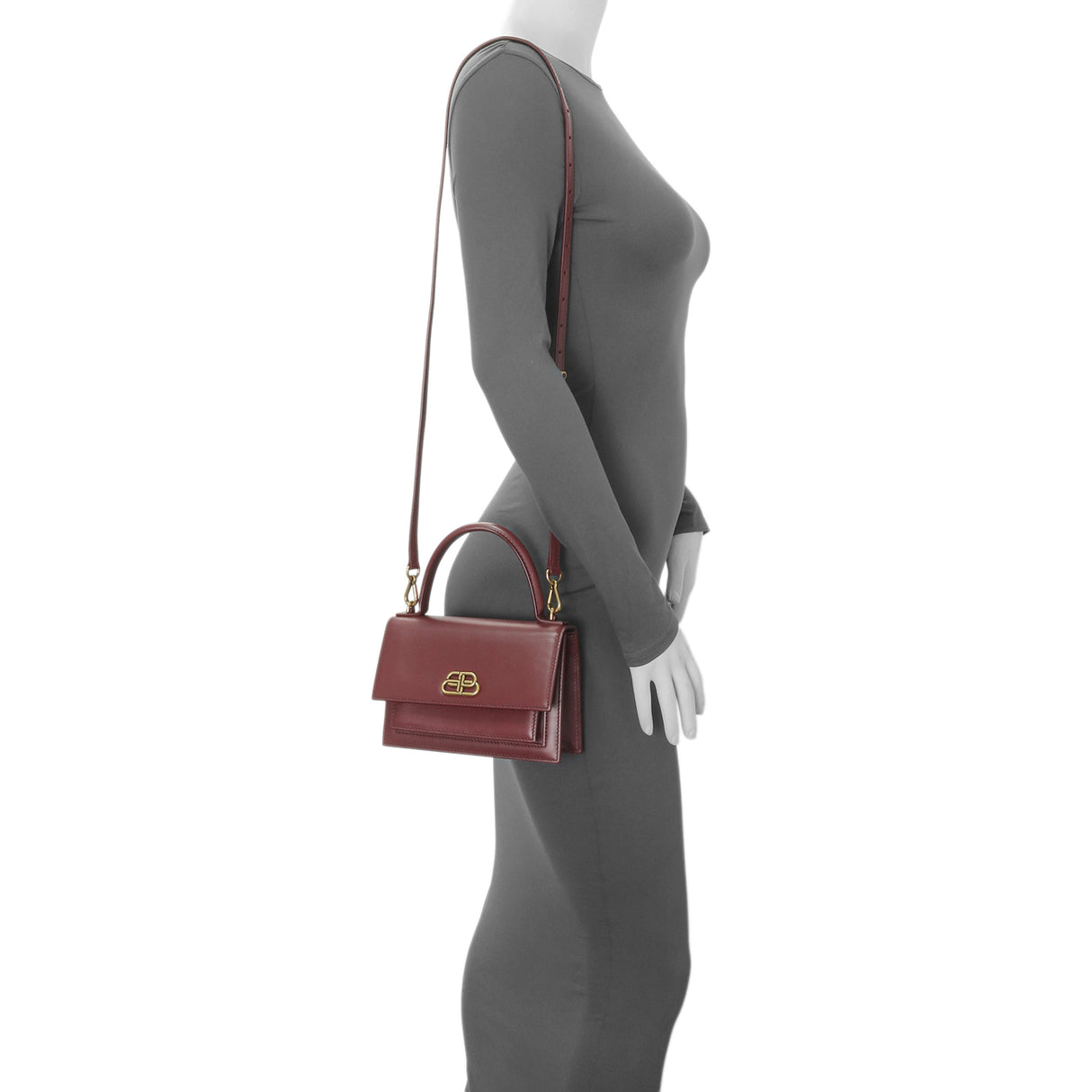 Balenciaga Burgundy Box Calfskin XS Sharp Top Handle Bag Handbags Balenciaga