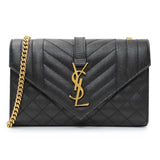 Saint Laurent Black Grain De Poudre Textured Mixed Matelasse Triquilt Small Monogram Satchel Handbags Saint Laurent