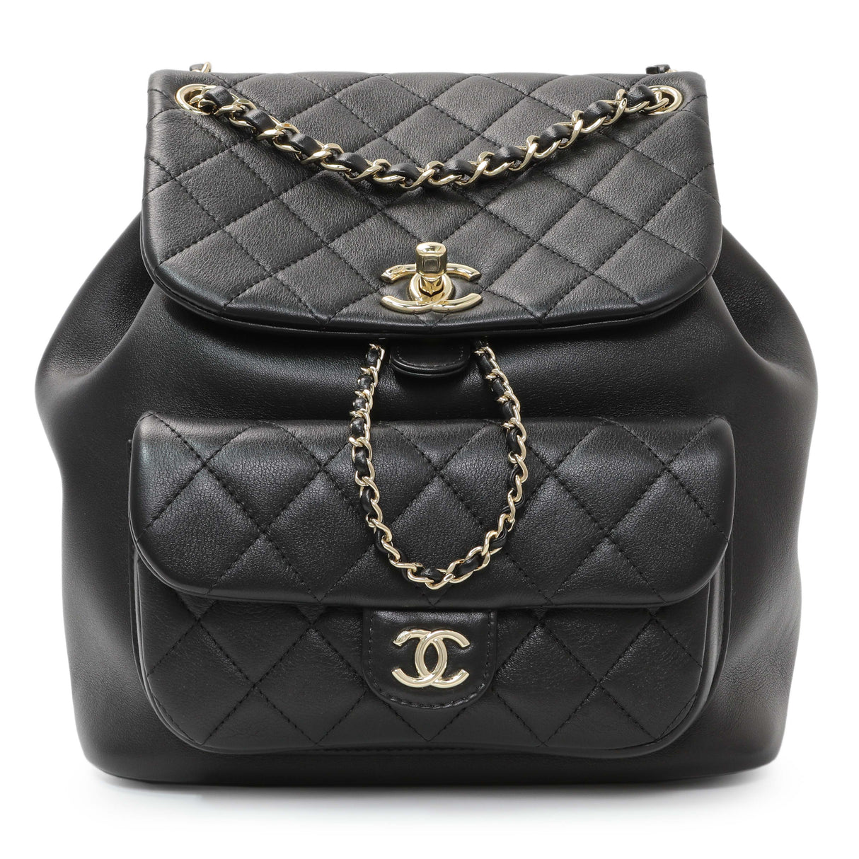 Chanel Black Lambskin Quilted Large Duma Drawstring Backpack Handbags Chanel