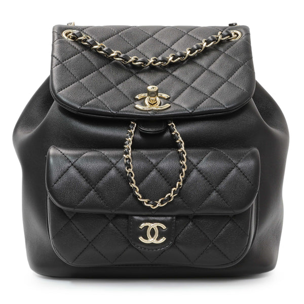 Chanel Black Lambskin Quilted Large Duma Drawstring Backpack