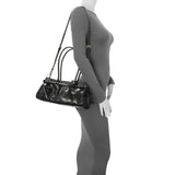 Prada Black Glossy Calfskin Triangle Medium Bonnie Shoulder Bag Handbags Prada