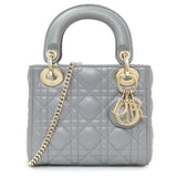 Christian Dior Grey Metallic Lambskin Cannage Mini Lady Dior