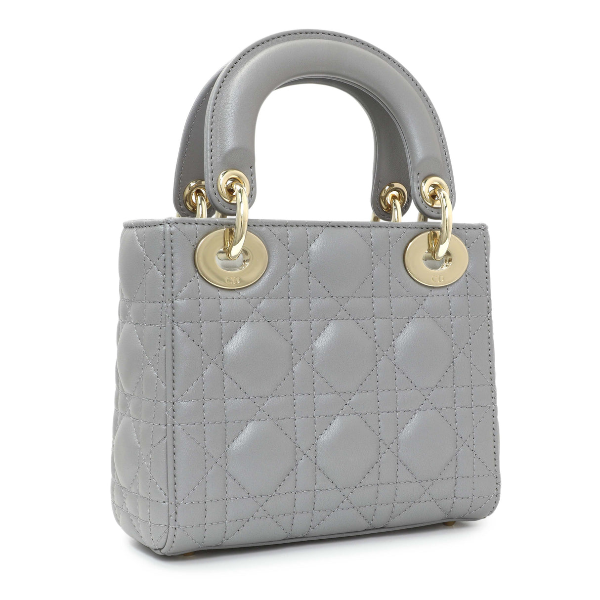 Christian Dior Grey Metallic Lambskin Cannage Mini Lady Dior