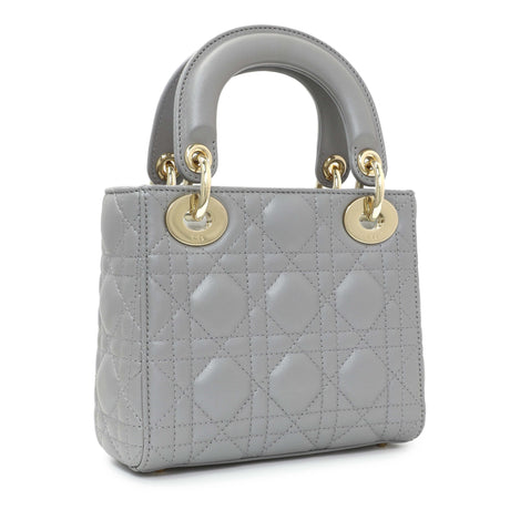 Christian Dior Grey Metallic Lambskin Cannage Mini Lady Dior