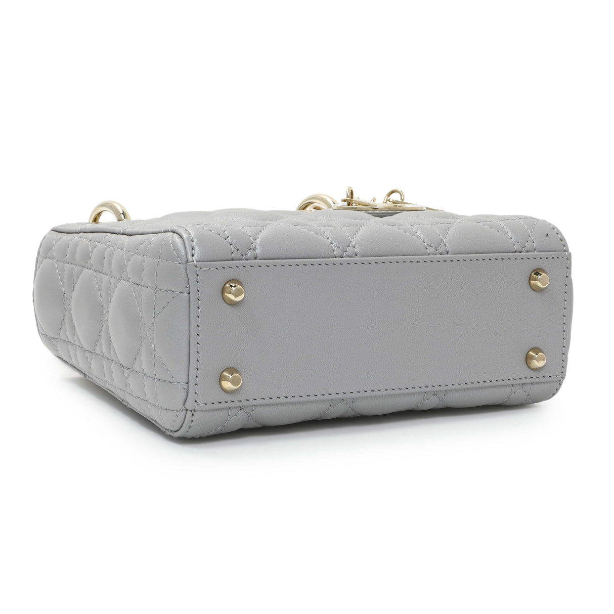 Christian Dior Grey Metallic Lambskin Cannage Mini Lady Dior