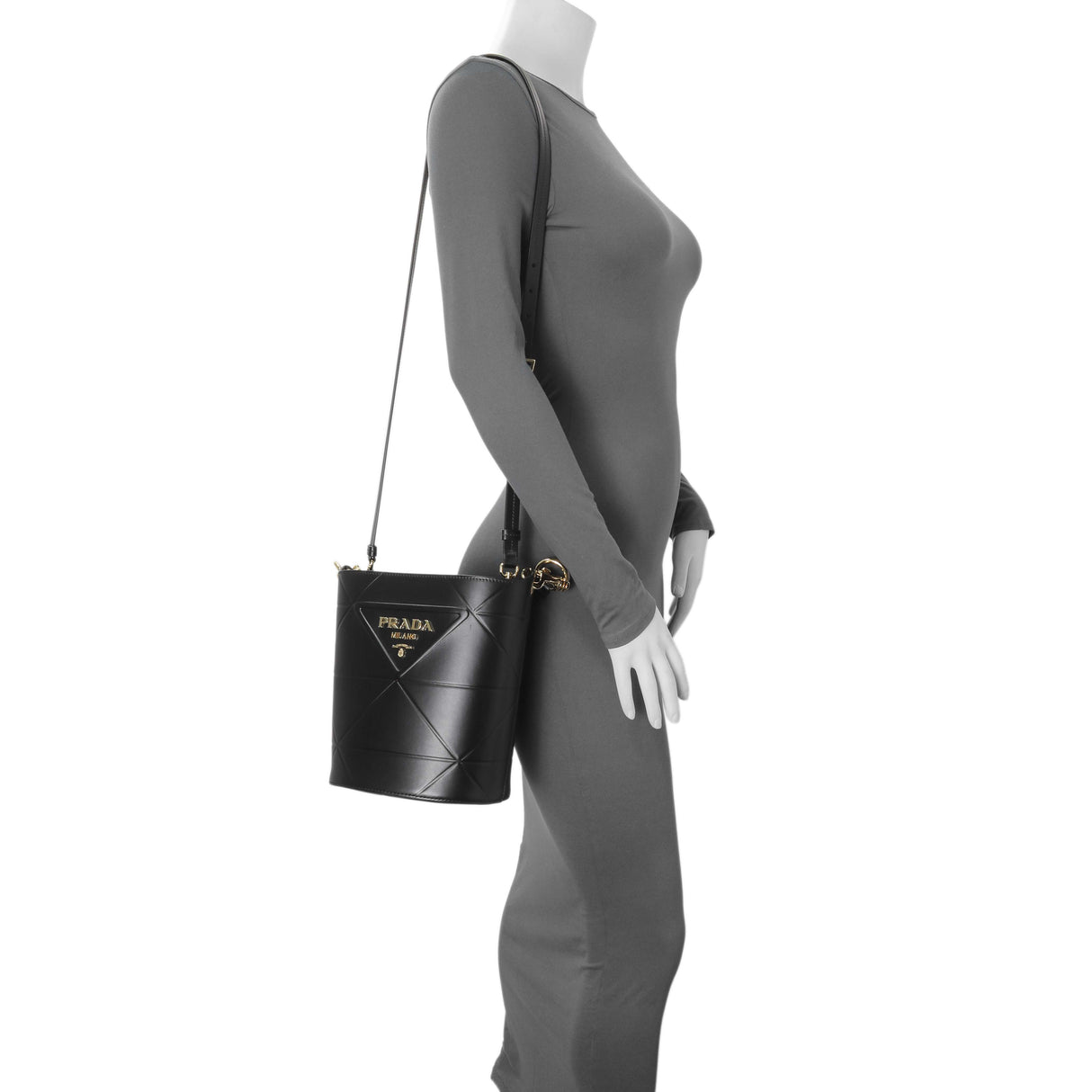 Prada Black Calfskin Symbole Bucket Bag Handbags Prada