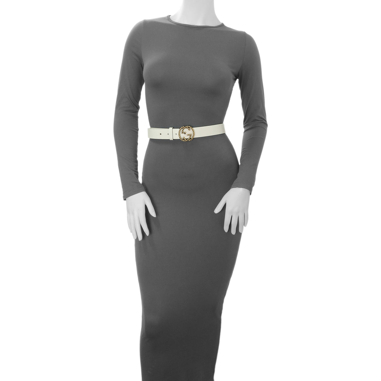 Gucci White Calfskin Studded Interlocking G 30mm Belt Accessories Gucci