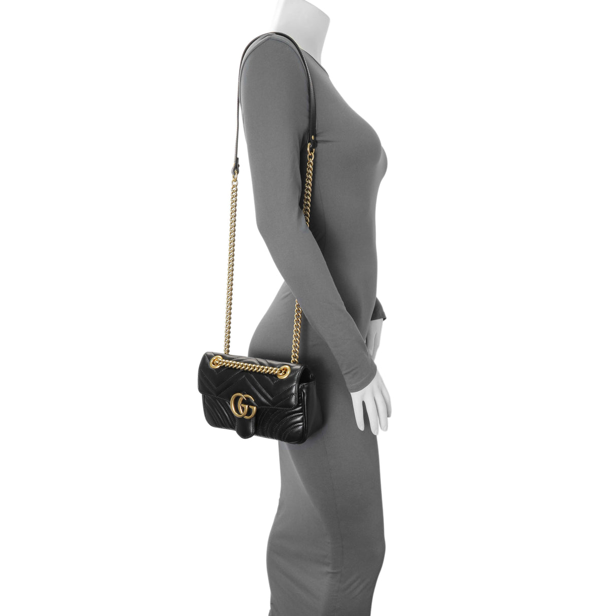 Gucci Black Calfskin Matelasse Mini GG Marmont Shoulder Bag Handbags Gucci