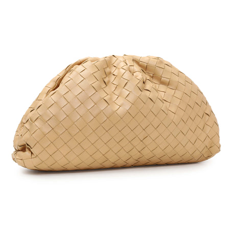 Bottega Veneta Almond Nappa Maxi Intrecciato The Pouch Oversized Clutch Handbags Bottega Veneta