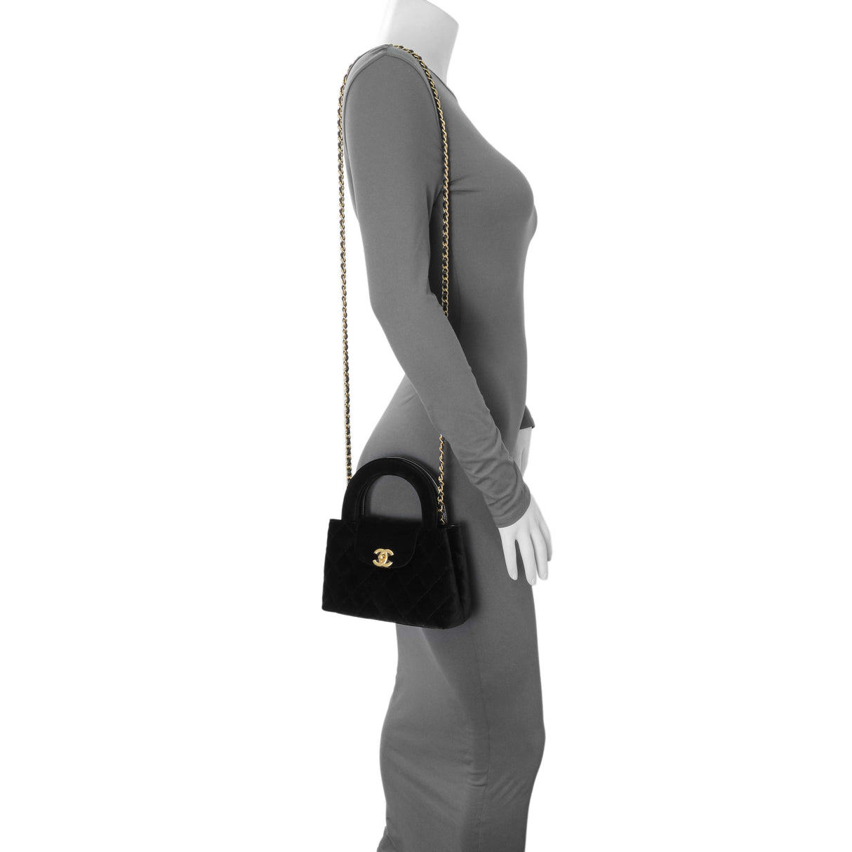Chanel Black Quilted Velvet Nano Kelly Shopper Handbags Chanel