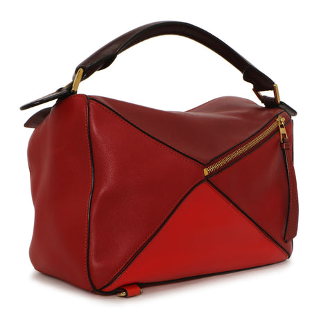 Loewe Red Calfskin Medium Puzzle Bag