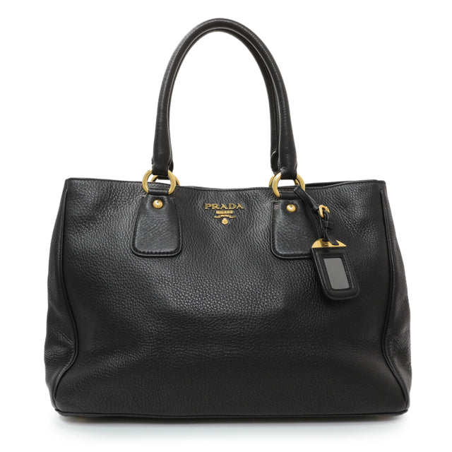 Prada Black Vitello Daino Shopping Tote Handbags Prada