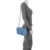 Gucci Blue Calfskin Matelasse Aria Small GG Marmont Shoulder Bag Handbags Gucci