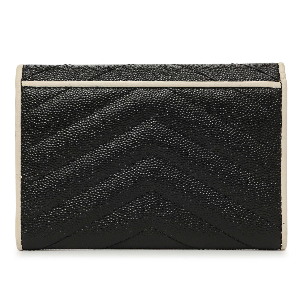 Saint Laurent Black Grain De Poudre Matelasse Chevron Monogram Envelope Wallet