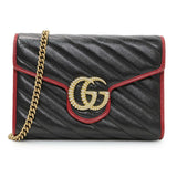 Gucci Black Red Vintage Effect Calfskin Matelasse Diagonal Torchon GG Marmont Chain Wallet Handbags Gucci