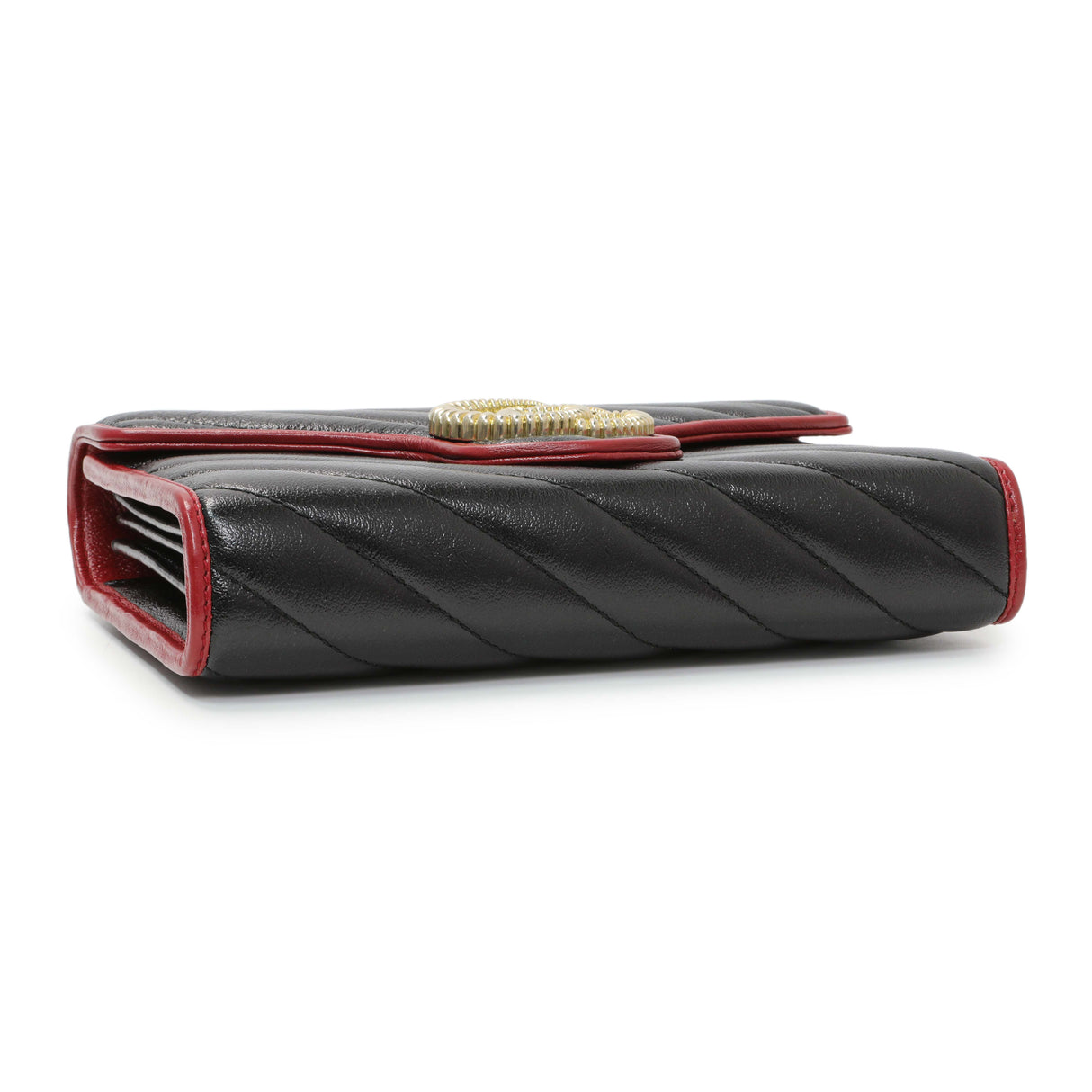 Gucci Black Red Vintage Effect Calfskin Matelasse Diagonal Torchon GG Marmont Chain Wallet Handbags Gucci