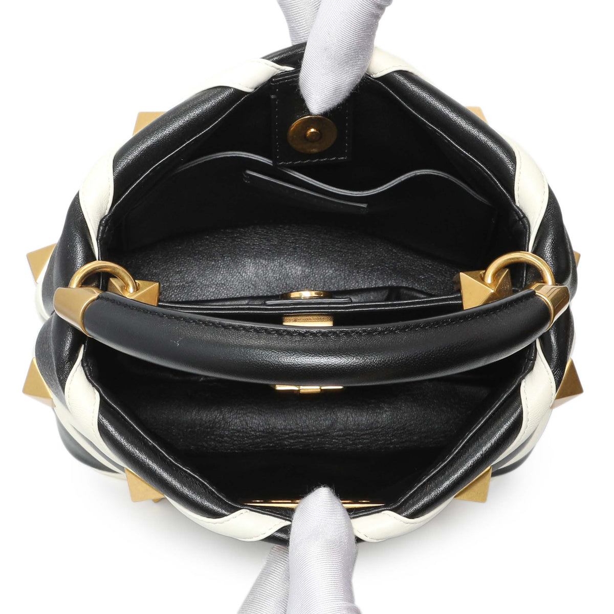 Valentino Black Nappa Small Roman Stud The Handle Bag Handbags Valentino