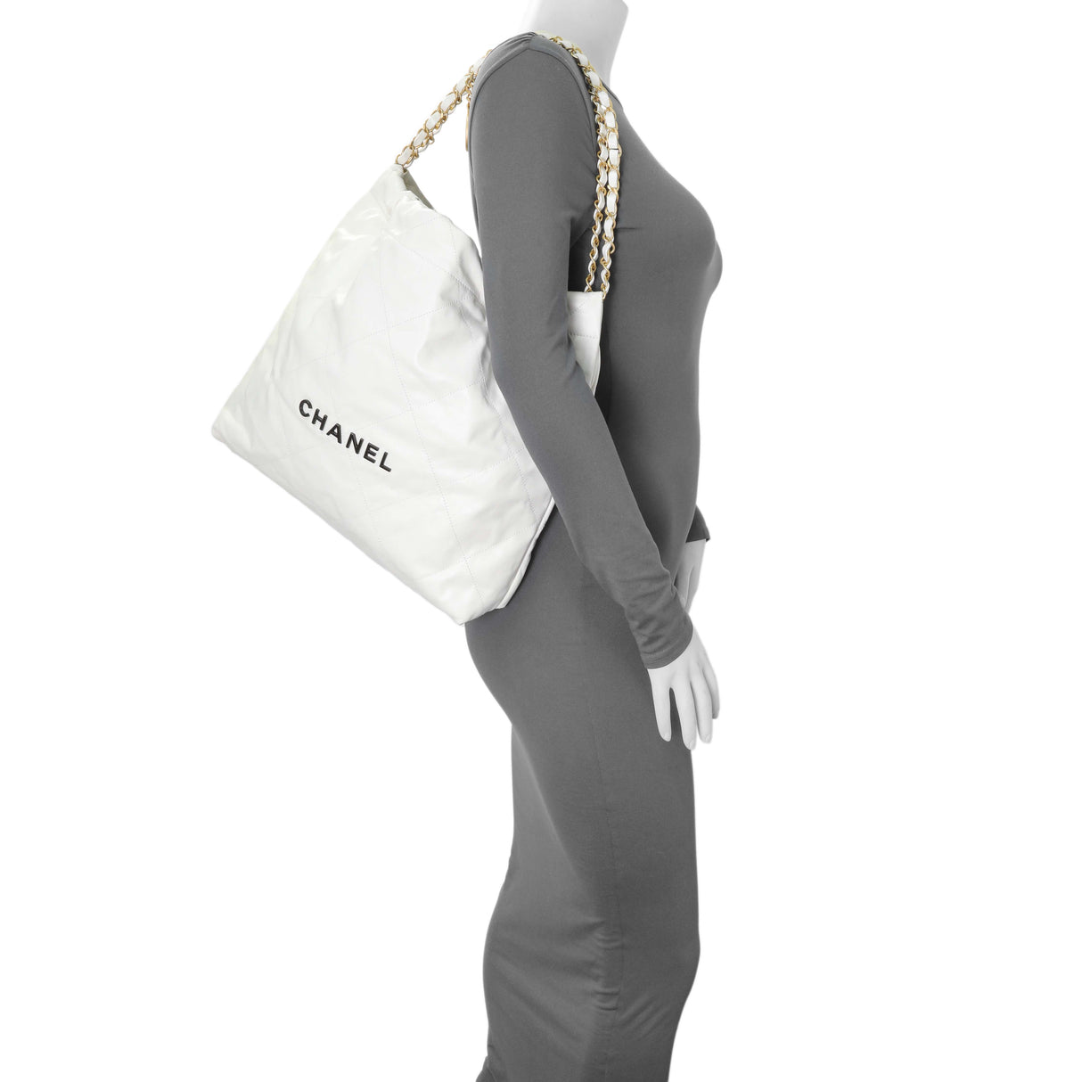 Chanel White Shiny Calfskin Large Chanel 22 Handbags Chanel
