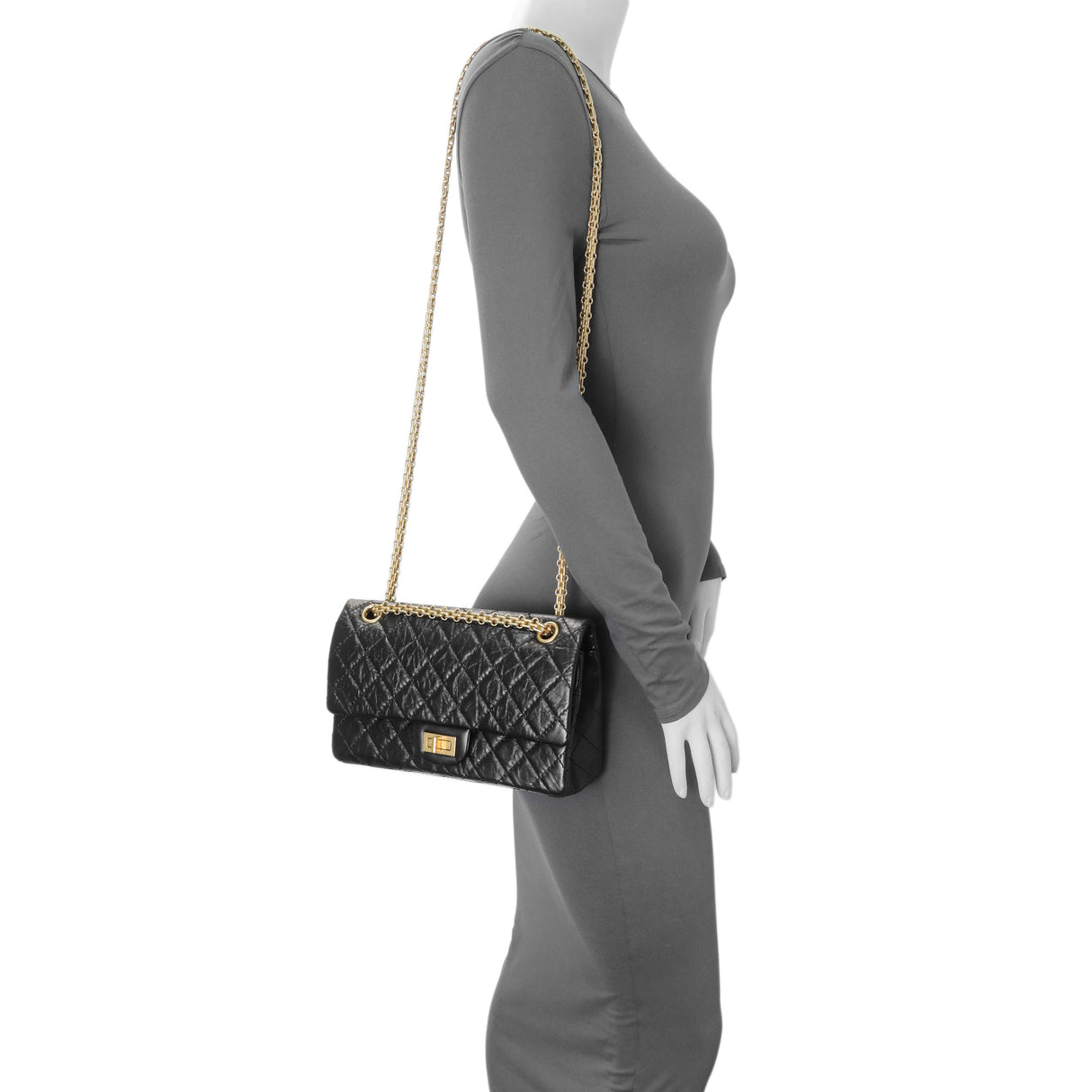 Chanel Black Quilted Aged Calfskin 2.55 Reissue Flap 225 Handbags Chanel