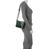 Chanel Green Aged Calfskin Chevron Quilted Small Gabrielle Hobo Handbags Chanel