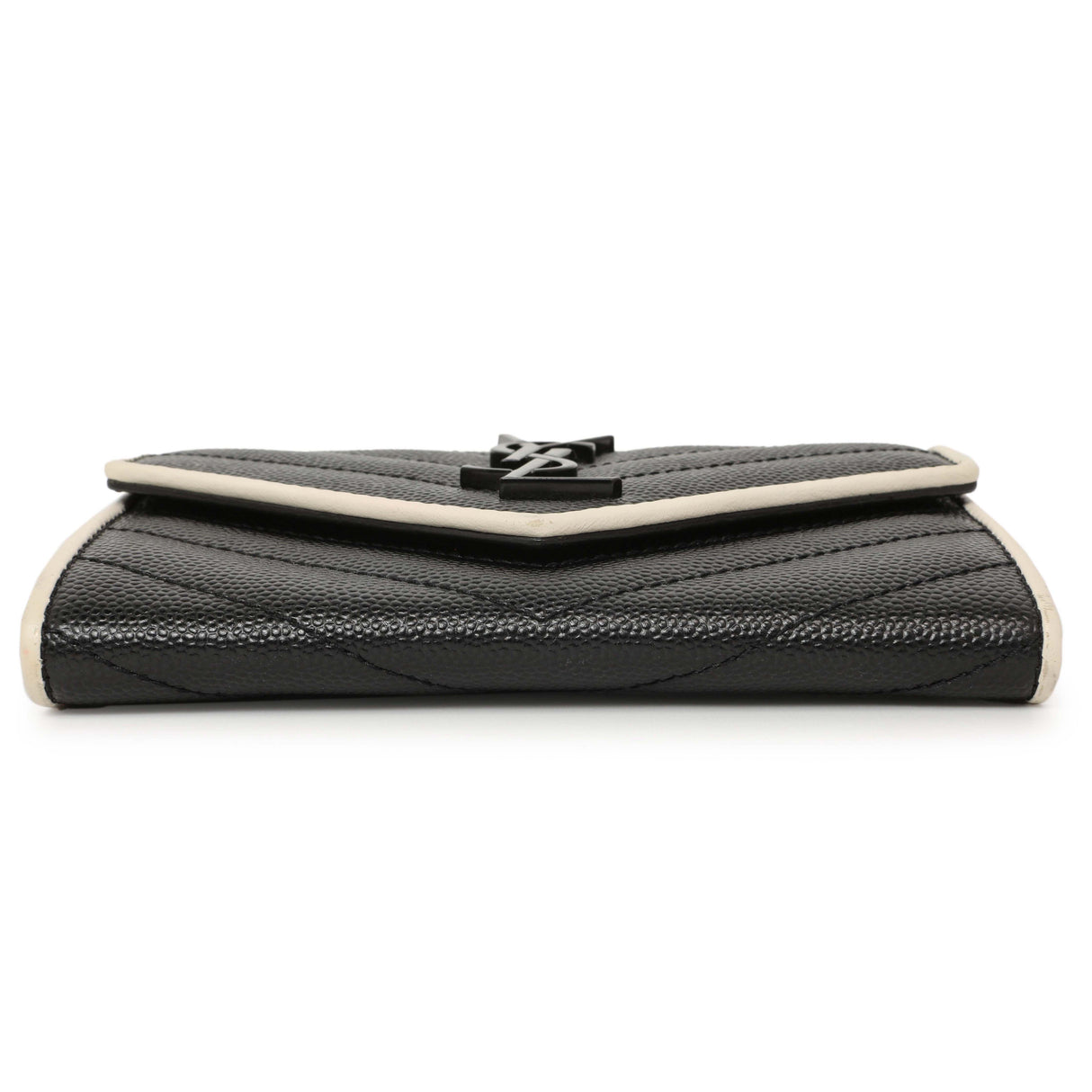 Saint Laurent Black Grain De Poudre Matelasse Chevron Monogram Envelope Wallet