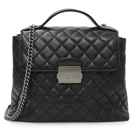 Chanel Black Quilted Goatskin Small CC University Shopping Tote Handbags Chanel