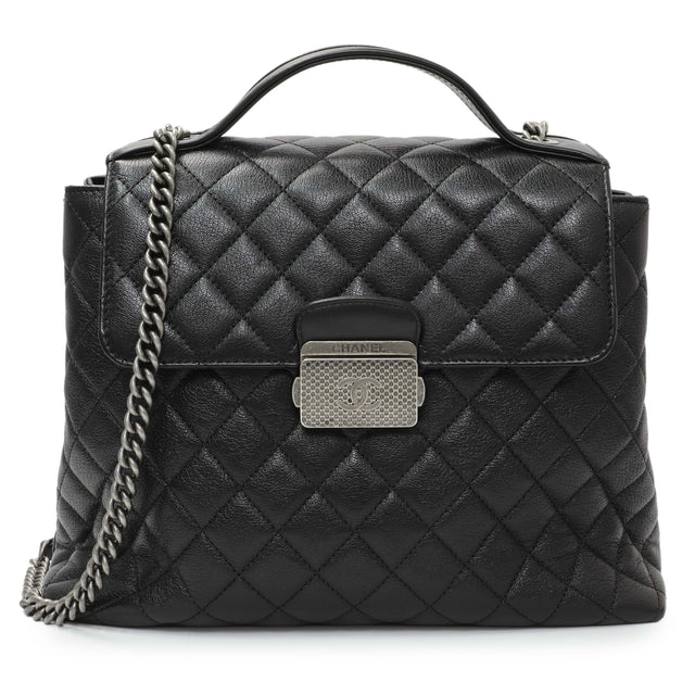 Chanel Black Quilted Goatskin Small CC University Shopping Tote Handbags Chanel