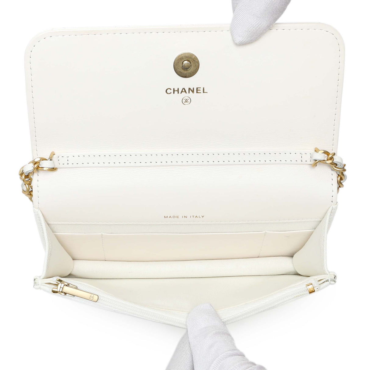 Chanel White Caviar Quilted Flap Phone Holder With Chain Handbags Chanel