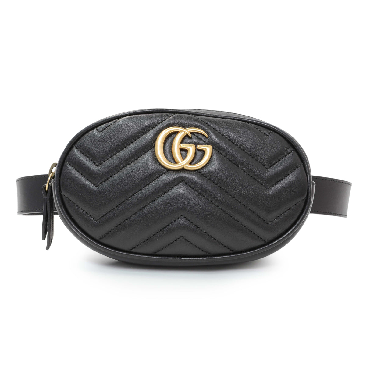 Gucci Black Calfskin Matelasse GG Marmont Belt Bag Handbags Gucci