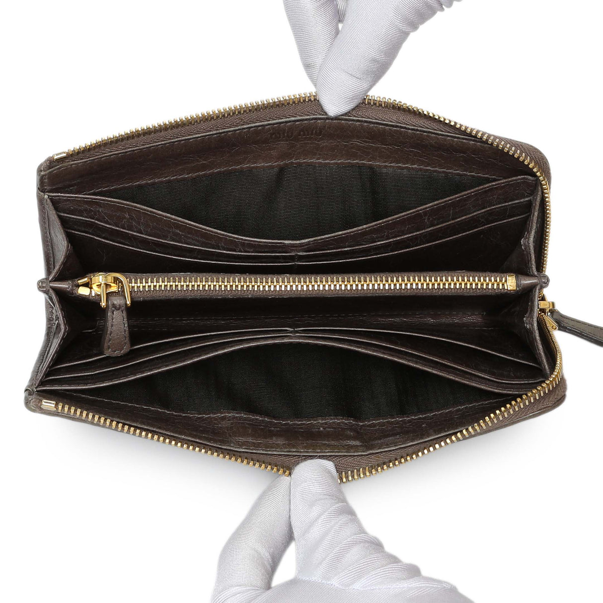 Miu Miu Grey Nappa Matelasse Zip Wallet Accessories Miu Miu