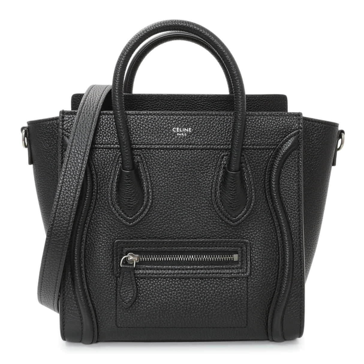 Celine Black Drummed Calfskin Nano Luggage Tote Handbags Celine