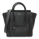 Celine Black Drummed Calfskin Nano Luggage Tote Handbags Celine