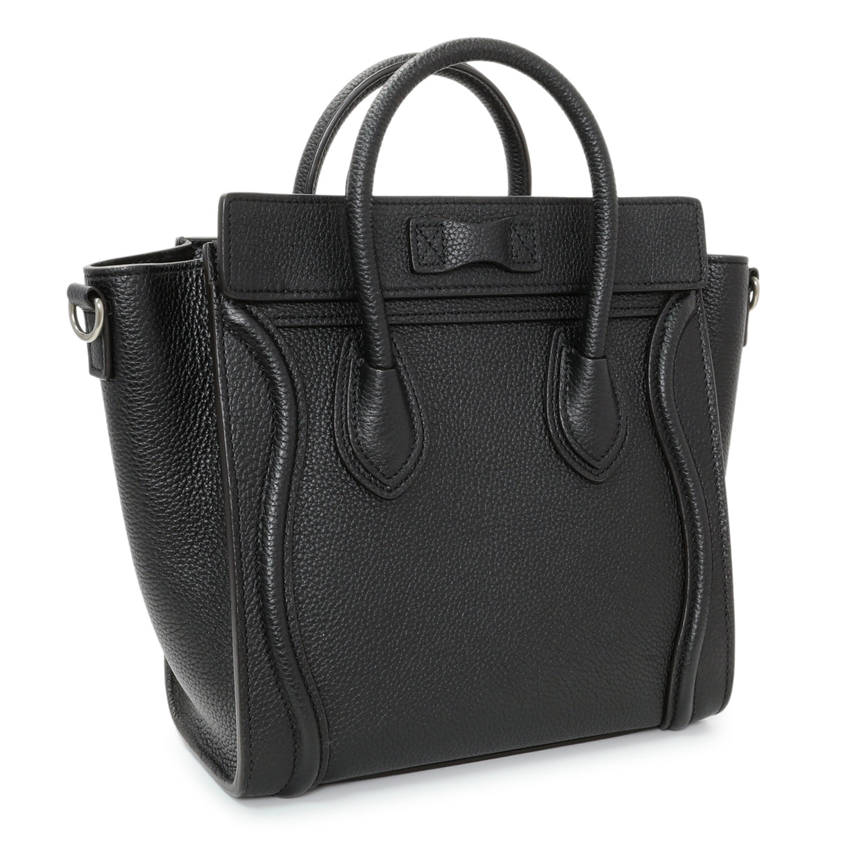 Celine Black Drummed Calfskin Nano Luggage Tote Handbags Celine