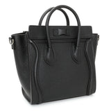 Celine Black Drummed Calfskin Nano Luggage Tote Handbags Celine
