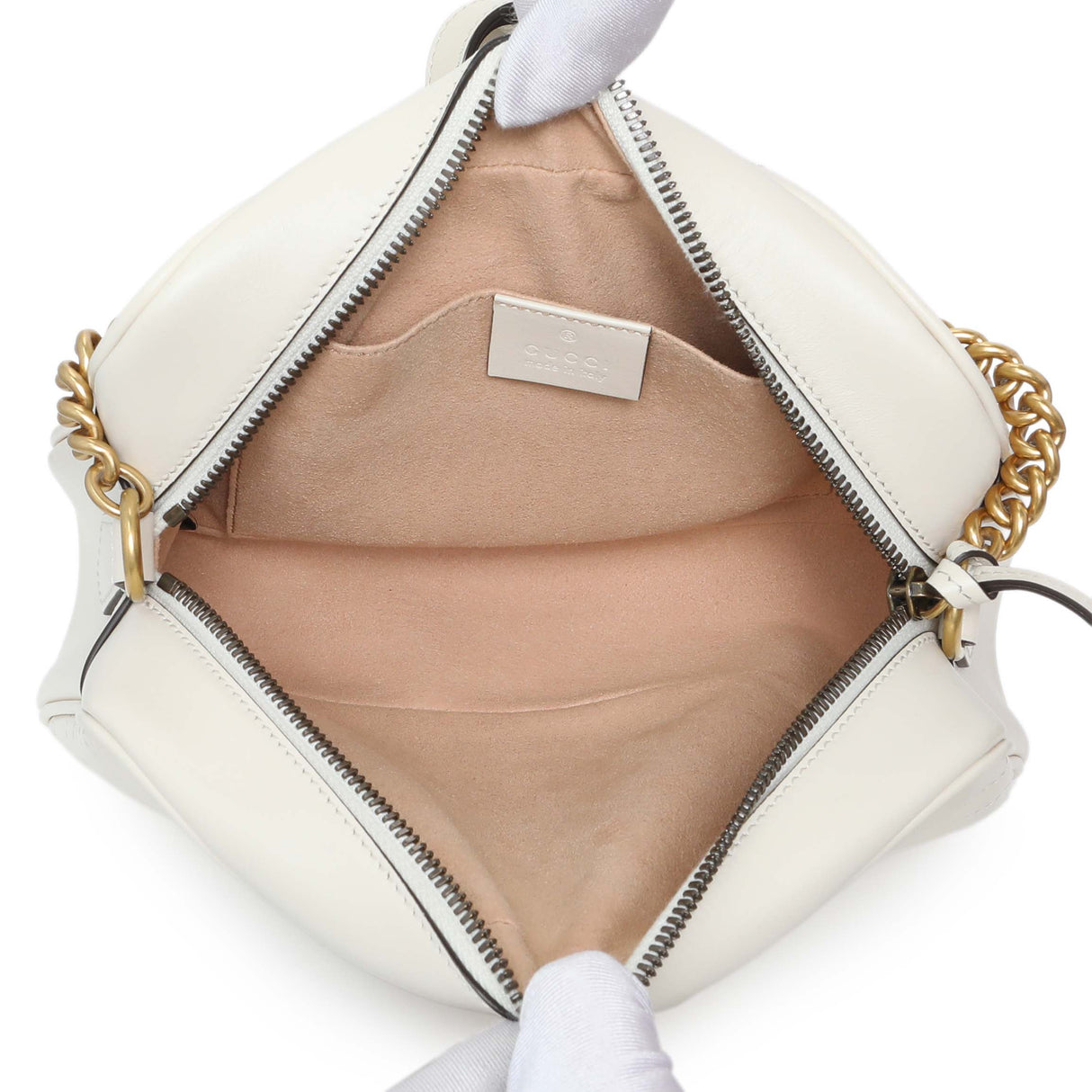 Gucci White Calfskin Matelasse Small GG Marmont Chain Shoulder Bag Handbags Gucci