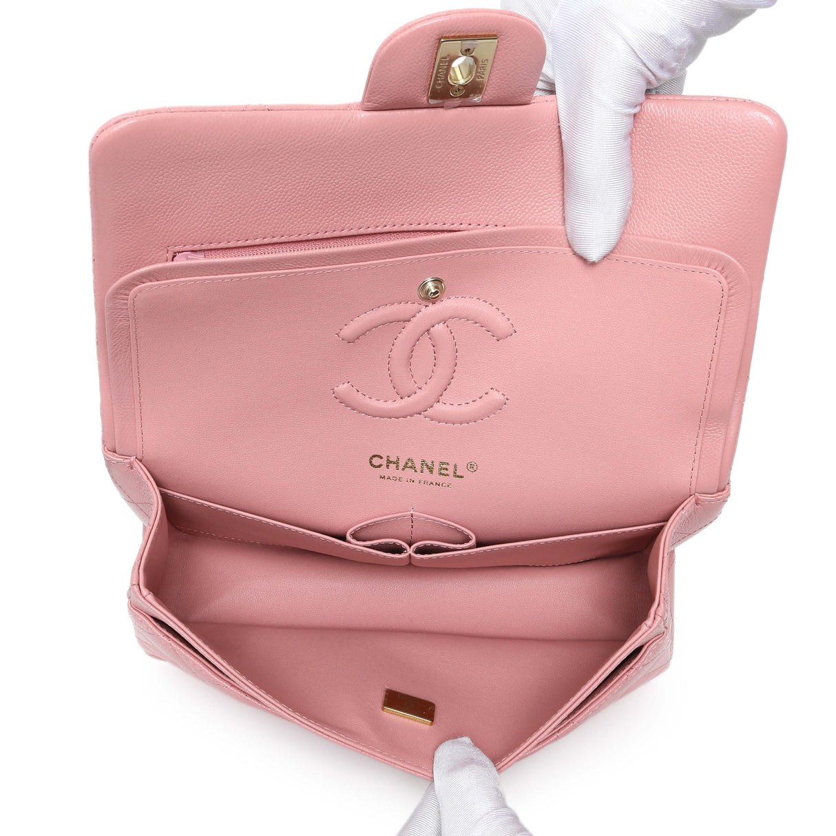 Chanel Pink Caviar Small Classic Double Flap Handbags Chanel