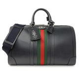 Gucci Blue Textured Dollar Calfskin Web Medium Savoy Duffle Bag