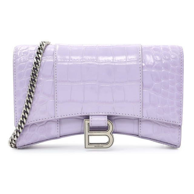 Balenciaga Lilac Shiny Calfskin Crocodile Embossed Hourglass Chain Bag Handbags Balenciaga