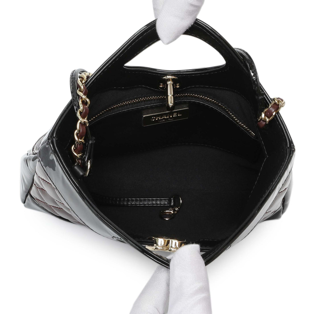 Chanel Black Burgundy Quilted Patent Mini 31 Shopping Bag Handbags Chanel