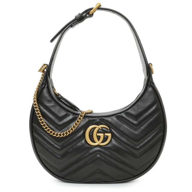 Gucci Black Calfskin Matelasse Chevron Mini GG Marmont Half Moon Hobo Handbags Gucci