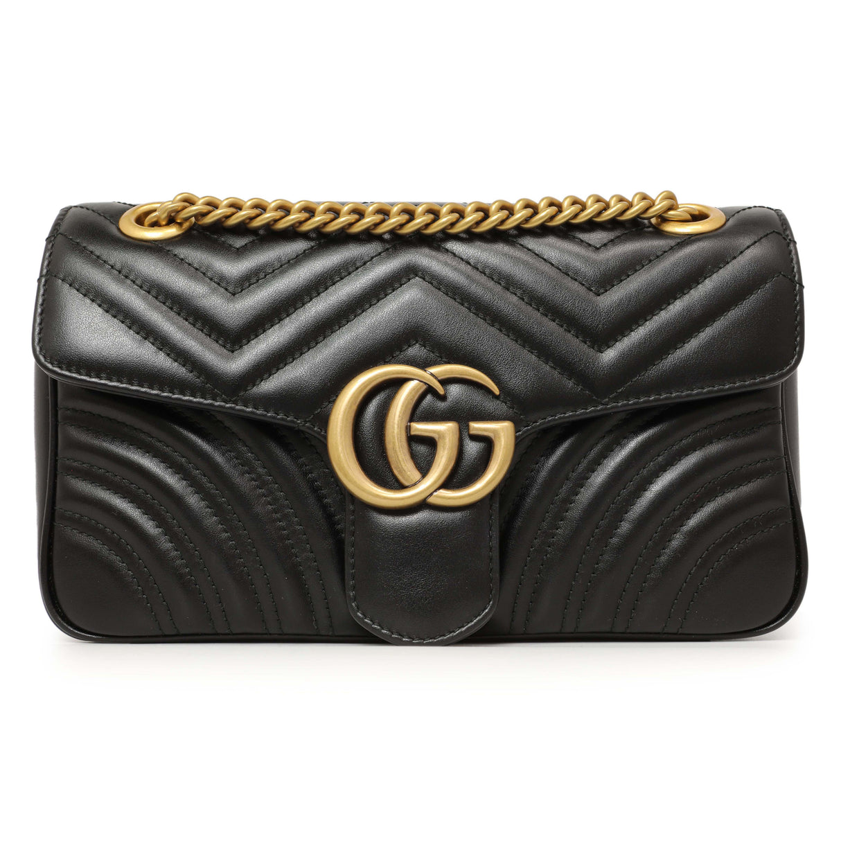 Gucci Black Calfskin Matelasse Small GG Marmont Shoulder Bag