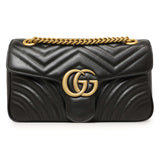 Gucci Black Calfskin Matelasse Small GG Marmont Shoulder Bag