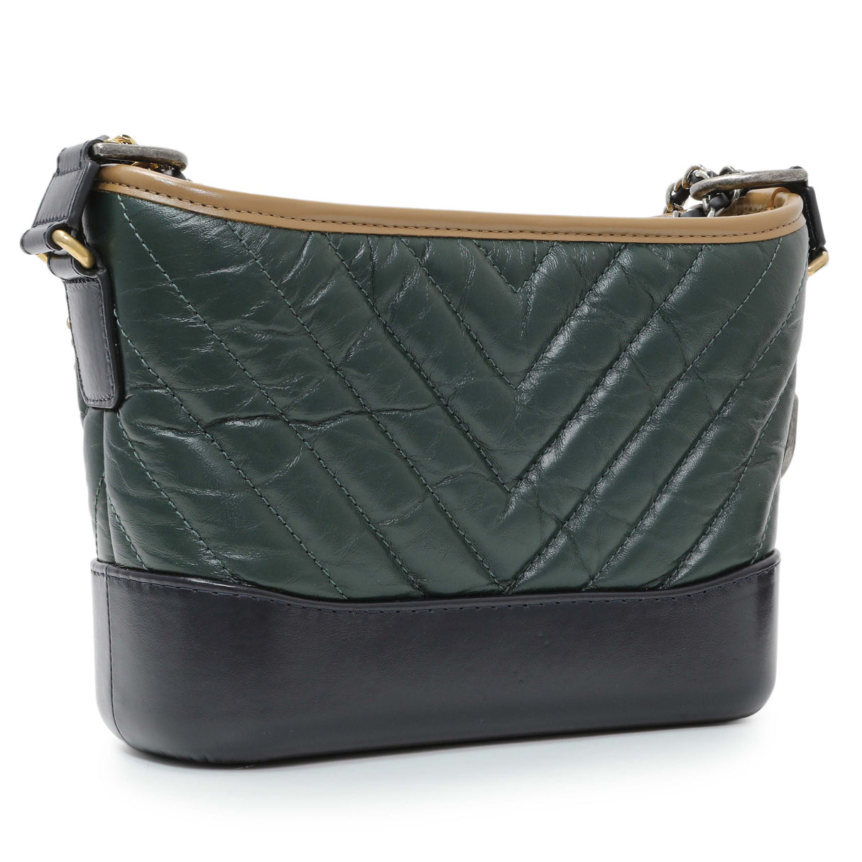 Chanel Green Aged Calfskin Chevron Quilted Small Gabrielle Hobo Handbags Chanel