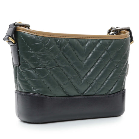 Chanel Green Aged Calfskin Chevron Quilted Small Gabrielle Hobo Handbags Chanel