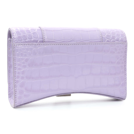 Balenciaga Lilac Shiny Calfskin Crocodile Embossed Hourglass Chain Bag Handbags Balenciaga