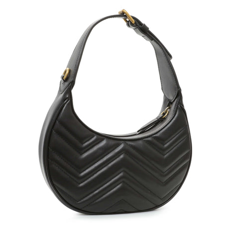 Gucci Black Calfskin Matelasse Chevron Mini GG Marmont Half Moon Hobo Handbags Gucci